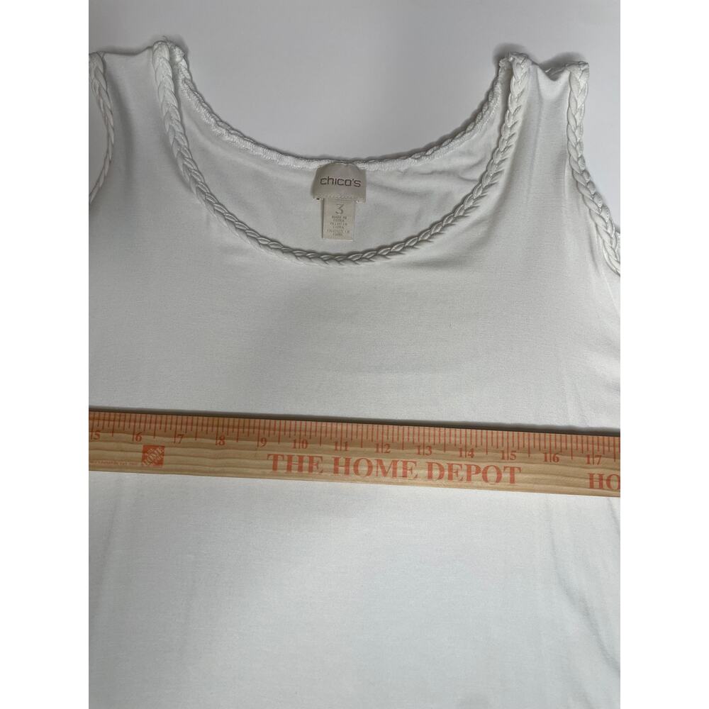 UGC Chico's White Cold Shoulder Bell Sleeve Blouse Braided Trim Boho Flowy Top L - Picture 8 of 9